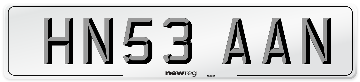 HN53 AAN Number Plate from New Reg